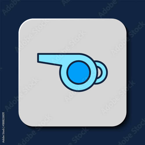 Filled outline Whistle icon isolated on blue background. Referee symbol. Fitness and sport sign. Vector