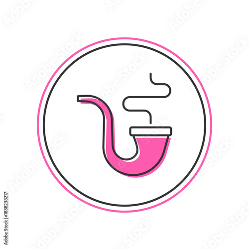 Filled outline Smoking pipe with smoke icon isolated on white background. Tobacco pipe. Vector