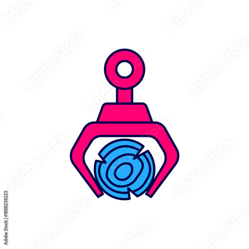 Filled outline Grapple crane grabbed a log icon isolated on white background. Forest industry. Industrial crane for lumber trunk wood production. Vector