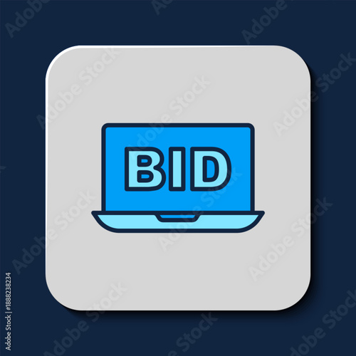 Filled outline Online auction icon isolated on blue background. Bid sign. Auction bidding. Sale and buyers. Vector