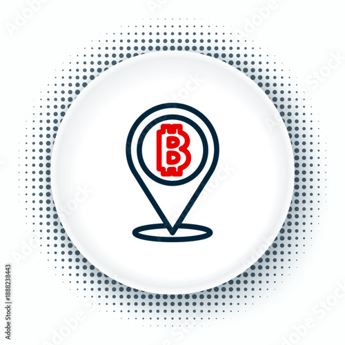 Line Location bitcoin icon isolated on white background. Physical bit coin. Blockchain based secure crypto currency. Colorful outline concept. Vector