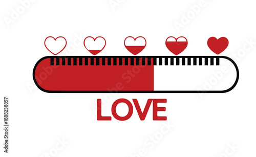 Relationship status concept – Love level indicator gauge isolated on white