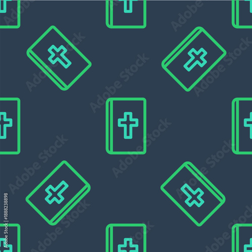 Line Holy bible book icon isolated seamless pattern on blue background. Vector