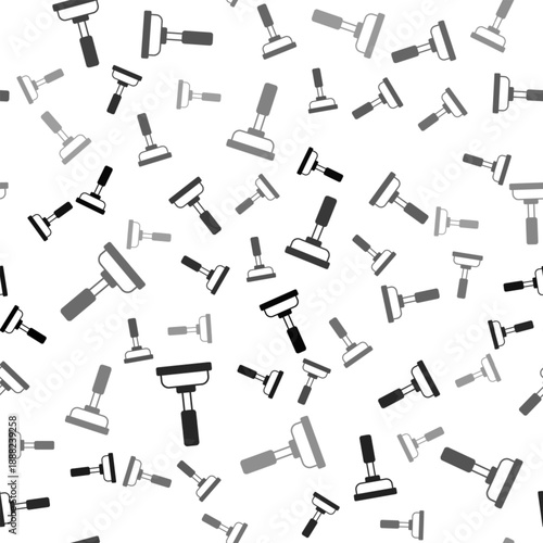 Black Rubber plunger with wooden handle for pipe cleaning icon isolated seamless pattern on white background. Toilet plunger. Vector