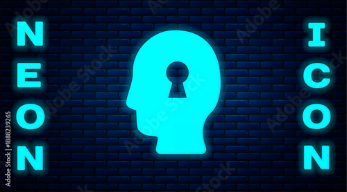 Glowing neon Solution to the problem in psychology icon isolated on brick wall background. Key. Therapy for mental health. Vector