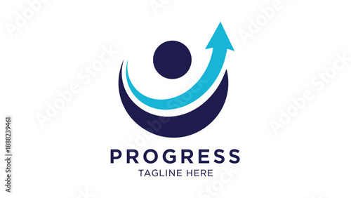Modern business logo design featuring an abstract human figure ascending with an upward growth arrow