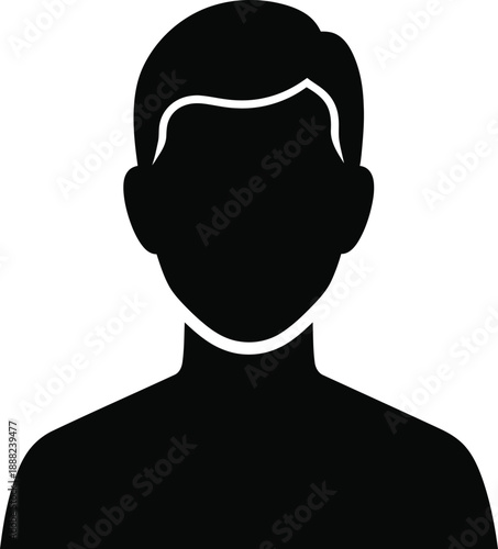Silhouette portrait icon representing an anonymous male user profile placeholder for website registration or default avatar needs