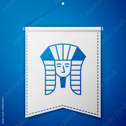 Blue Egyptian pharaoh icon isolated on blue background. White pennant template. Vector