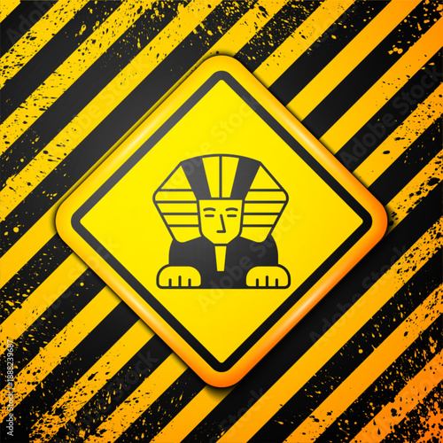Black Sphinx - mythical creature of ancient Egypt icon isolated on yellow background. Warning sign. Vector