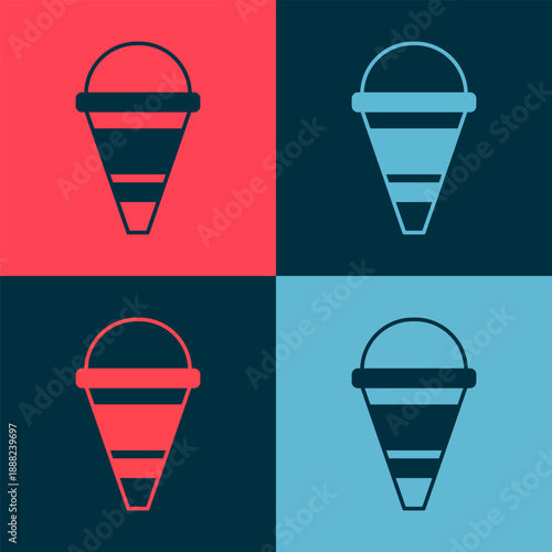Pop art Fire cone bucket icon isolated on color background. Metal cone bucket empty or with water for fire fighting. Vector