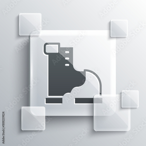 Grey Winter warm boot icon isolated on grey background. Waterproof rubber boot. Square glass panels. Vector