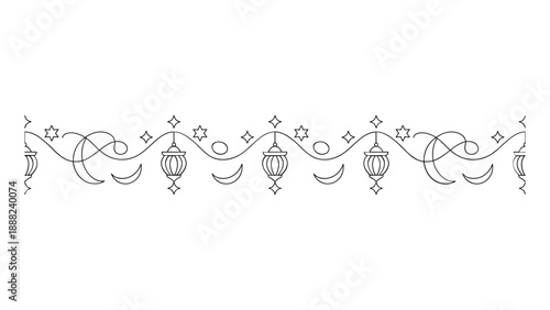 Ornate celestial border design isolated on white background, Vector