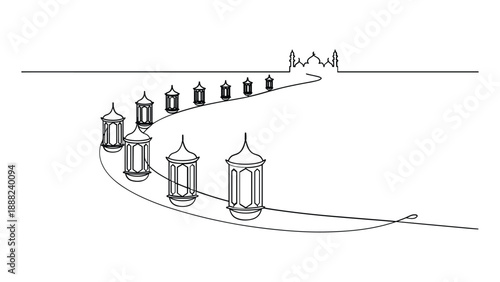 Processional lanterns along a path isolated on white background, Vector