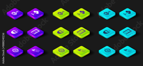 Set Electric circular saw, Wooden beam, Lumberjack, Closed door, Tree and Grapple crane grabbed log icon. Vector