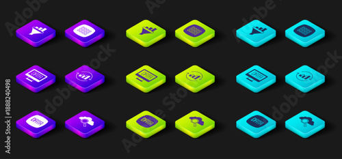 Set Data analysis, Search cloud computing, Pie chart infographic, Binary code and Sales funnel with icon. Vector