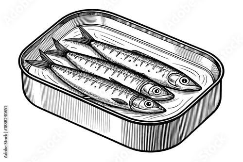 Illustration of three sardines in a tin can  