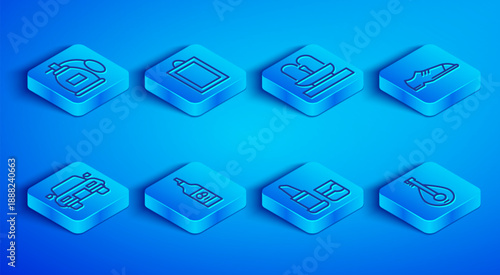 Set line Perfume, Picture, Fountain, Bottle of olive oil, Lipstick, Men shoes, Car and Mandolin icon. Vector