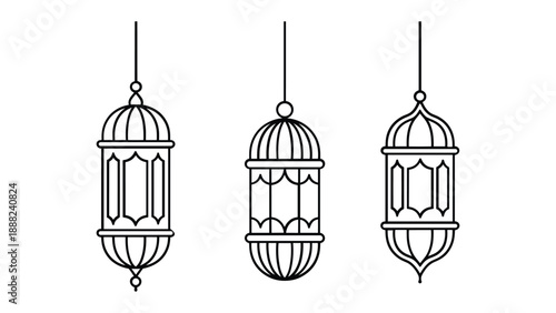 Three hanging lanterns isolated on white background, Vector