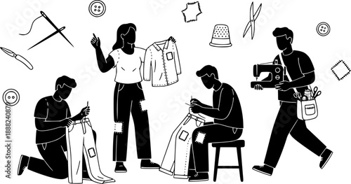 Visible Mending Repair Clothes Movement Silhouette
