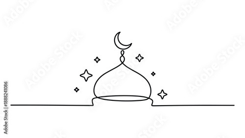 Illuminated mosque dome under moonlight isolated on white background, Vector