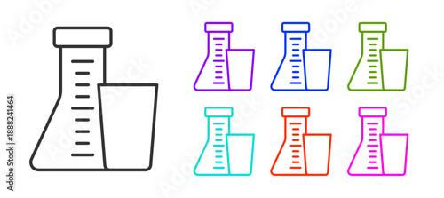 Black line Test tube and flask chemical laboratory test icon isolated on white background. Laboratory glassware sign. Set icons colorful. Vector