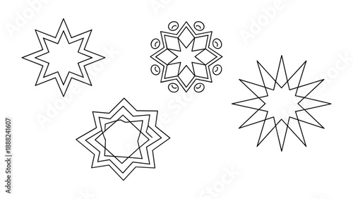 Intricate star shapes illustration isolated on white background, Vector