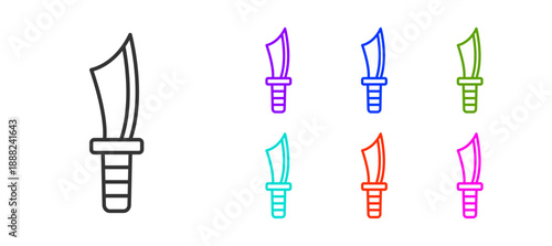 Black line Military knife icon isolated on white background. Set icons colorful. Vector