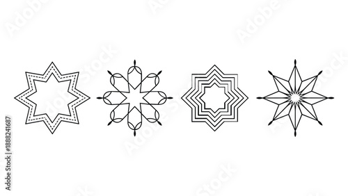 Geometric star patterns isolated on white background, Vector