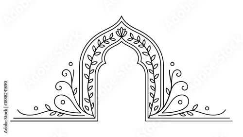 Intricate floral archway design isolated on white background, Vector