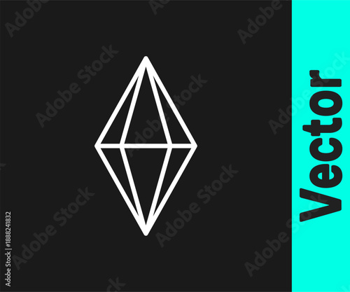 White line Gem stone icon isolated on black background. Jewelry symbol. Diamond. Vector