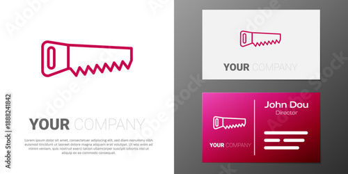 Logotype line Hand saw icon isolated on white background. Logo design template element. Vector