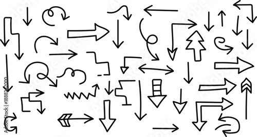 A collection of various black arrows on a white background pointing in multiple directions
