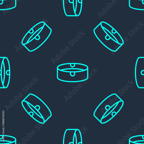 Green line Ashtray icon isolated seamless pattern on blue background. Vector