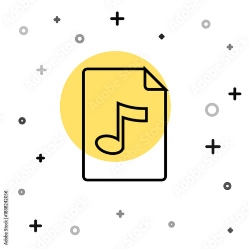 Black line MP3 file document. Download mp3 button icon isolated on white background. Mp3 music format sign. MP3 file symbol. Random dynamic shapes. Vector