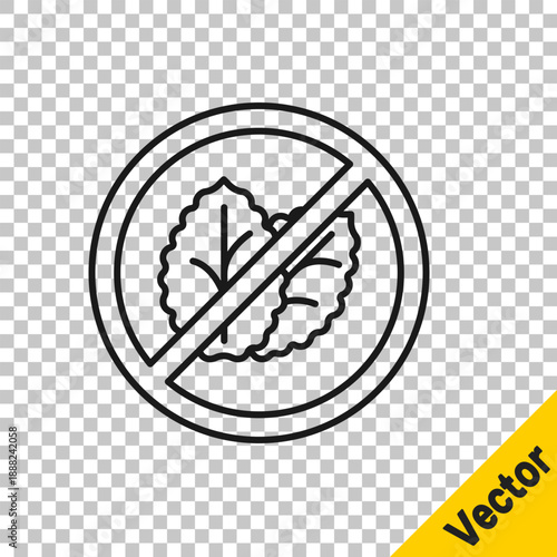 Black line No tobacco leaf icon isolated on transparent background. Tobacco leaves. Vector