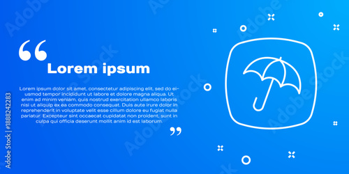 White line Umbrella icon isolated on blue background. Insurance concept. Waterproof icon. Protection, safety, security concept. Vector