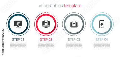 Set Casino slot machine with clover, Online poker table game, and . Business infographic template. Vector