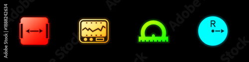 Set Area measurement, Measuring instrument, Protractor and Radius icon. Vector