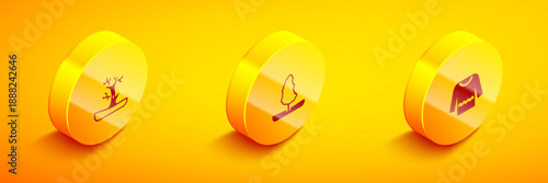 Set Isometric Bare tree, Tree and Sweater icon. Vector