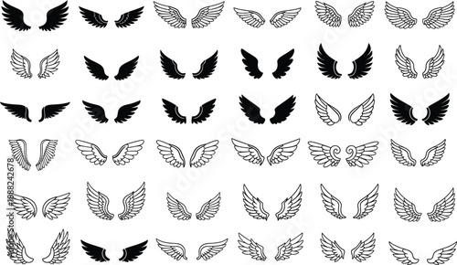 Collection of diverse wing illustrations, from simple to ornate, for creative projects