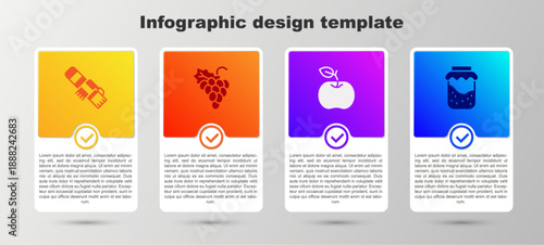 Set Winter scarf, Grape fruit, Apple and Jam jar. Business infographic template. Vector