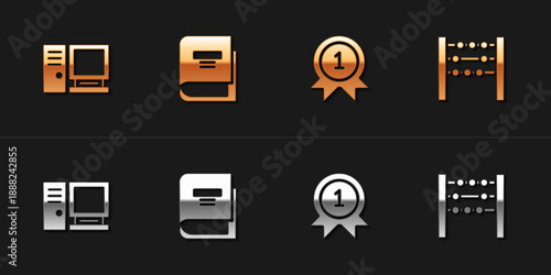 Set Computer monitor, Book, Medal and Abacus icon. Vector