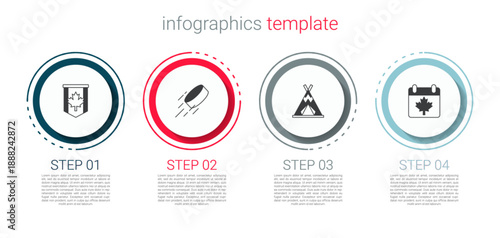 Set Pennant flag of Canada, Hockey puck, Indian teepee or wigwam and day with maple leaf. Business infographic template. Vector