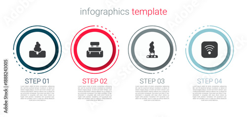Set Tree, Bench, Campfire and Wi-Fi wireless internet. Business infographic template. Vector