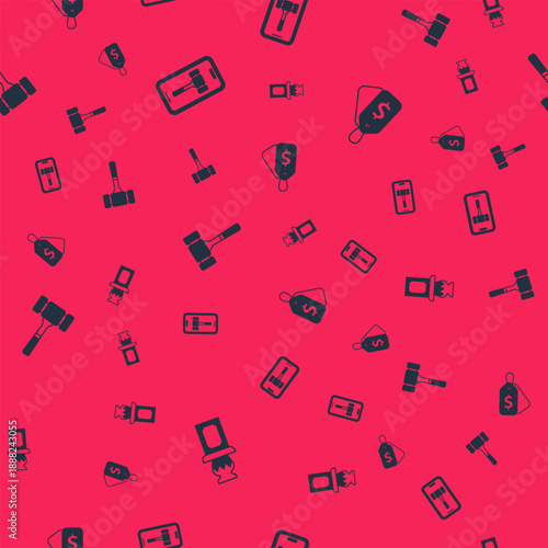Set Auction ancient vase, Online auction, hammer and Price tag with Sale on seamless pattern. Vector