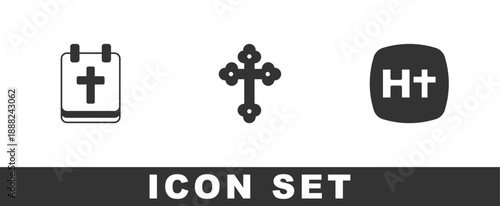 Set Calendar with Easter, Christian cross and icon. Vector