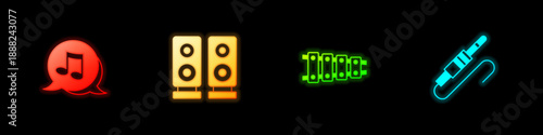 Set Music note, tone, Stereo speaker, Xylophone and Audio jack icon. Vector
