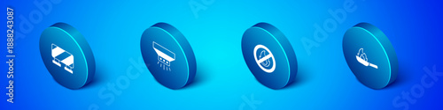 Set Isometric Road barrier, No fire, Pan with and Fire sprinkler system icon. Vector