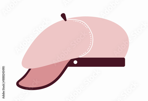 Stylish Pink Beret with Decorative Stitching and Adjustable Dark Strap Illustrating Classic Fashion Accessory Design
