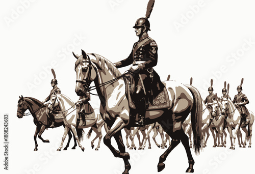 Traditional Uniformed Horsemen in Regal Formation Displaying Elegant Equestrian Skills in Ceremonial Procession with Historical Significance